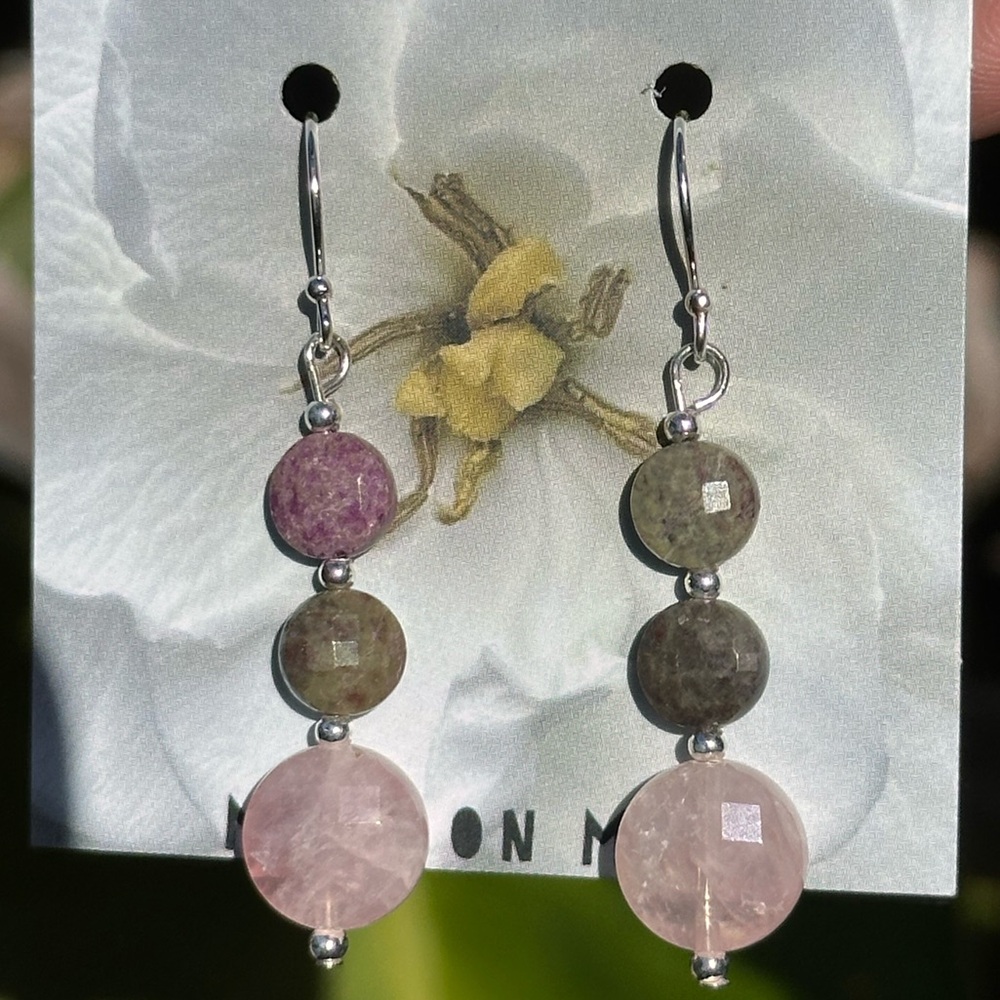 Rose Quartz Atlantisite Coin & freshwater pearl Set in .925 Sterling Silver S14 - Picture 11 of 12